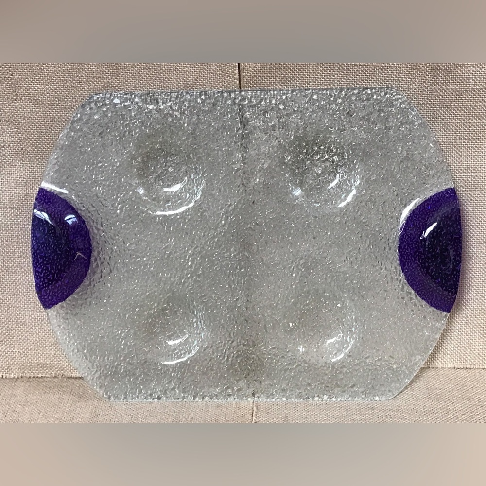 Dansk Textured Glass Escargot Appetizer Tray Clear And Purple Mod Minimalist